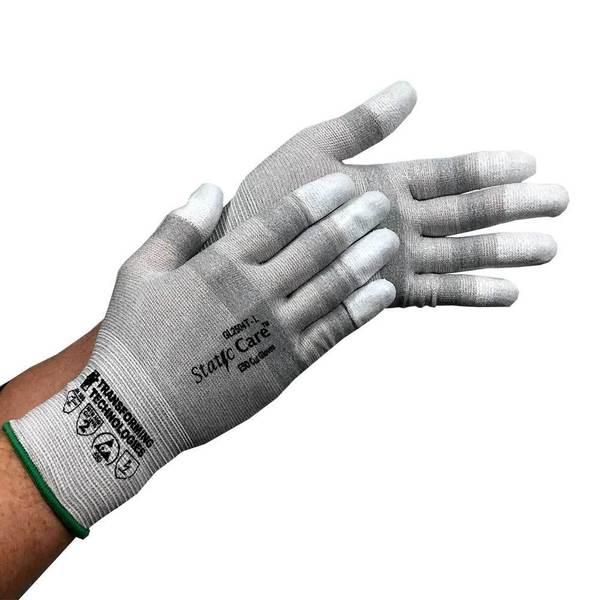Transforming Technologies ESD Cut Resistant Gloves, Finger Tip Coated, Large GL2504T